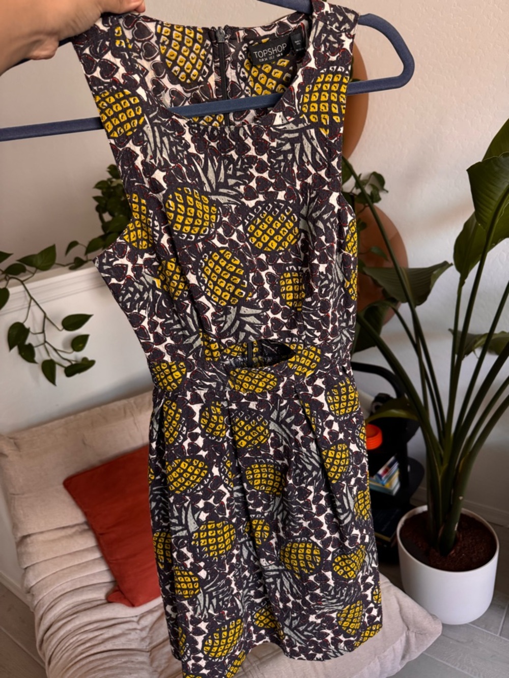 Topshop Black and Yellow Pineapple Print Mini Dress